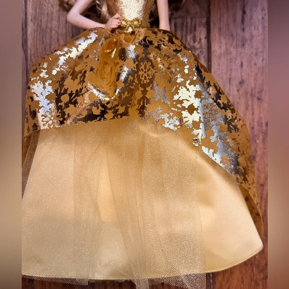2020 Holiday Signature Barbie Doll Blonde Hair Mattel Gold Gown Dress